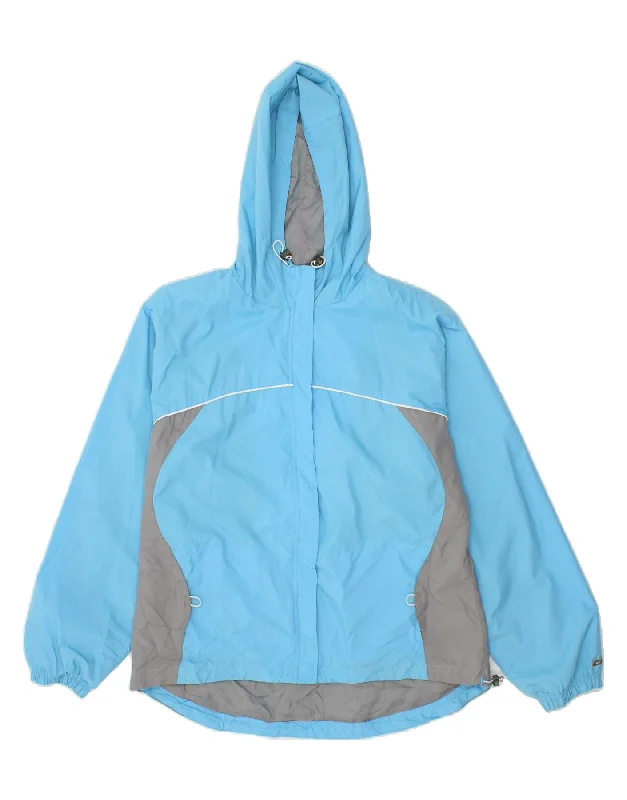 REEBOK Womens Hooded Rain Jacket UK 16 Large Blue Colourblock Polyester