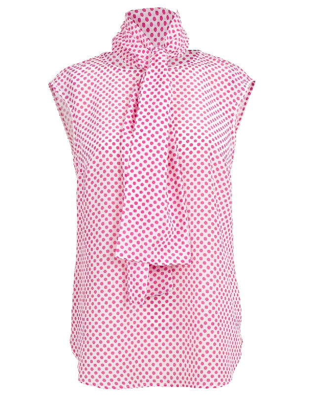 Polka Dot Neck Tie Blouse