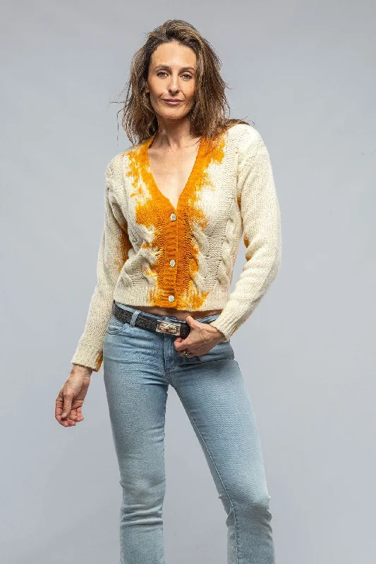 Chiara Cropped V-Neck Cardigan W/ Stains In Yellow