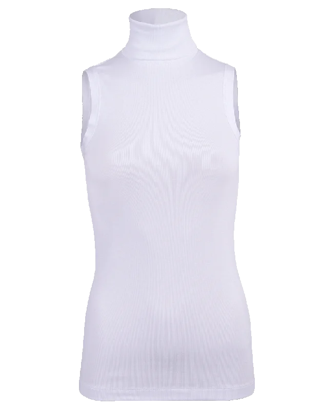 Sleeveless Cotton Ribbed Turtleneck