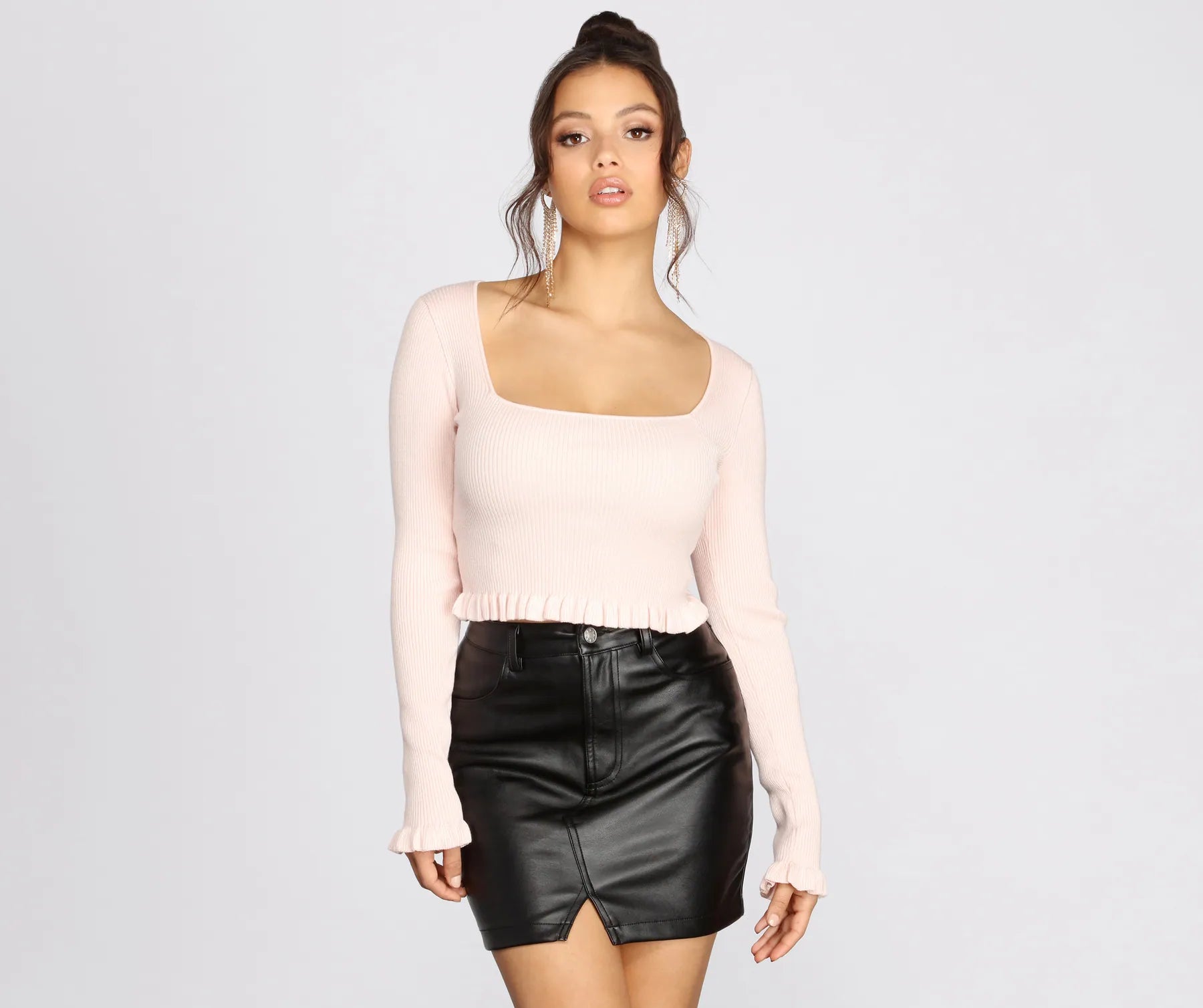 Ruffle Things Up Square Neck Cropped Top