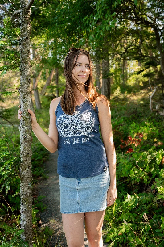 SEAS THE DAY - Women's Eco Tank Top - Heather Navy - SALE