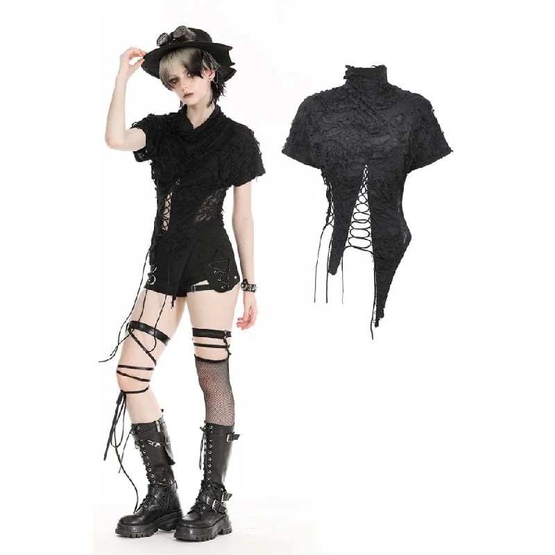 Women's Punk Ripped Lace-up Crop Top