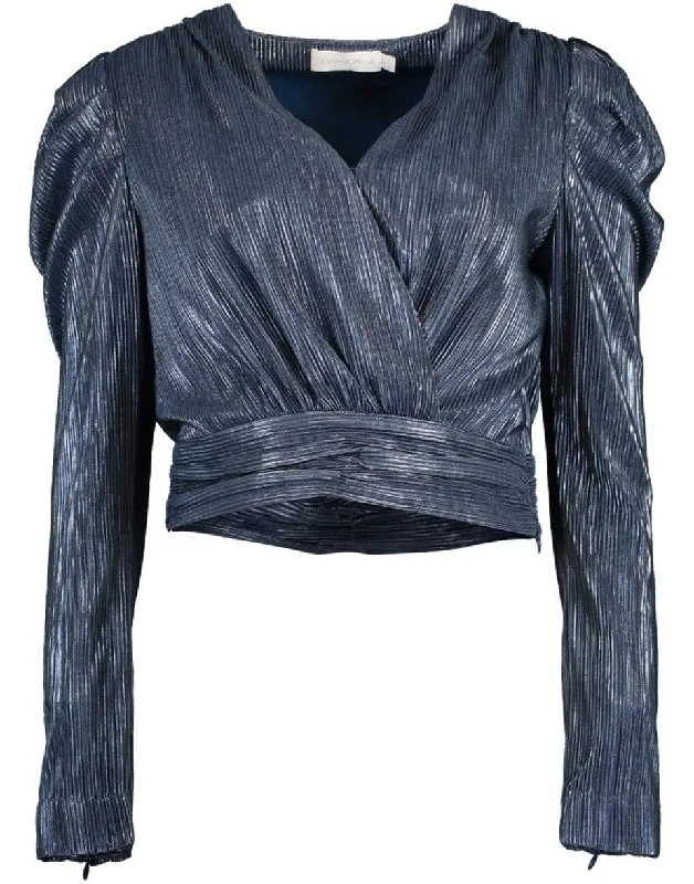 Danielle Metallic Plisse Wrap Top