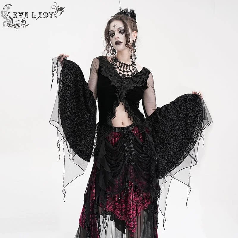 Women's Gothic Ripped Mesh Long Sleeved Crop Top