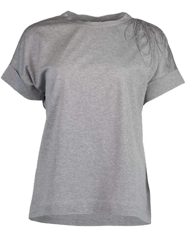 Grey Monili Flower Shoulder Short Sleeve Tee