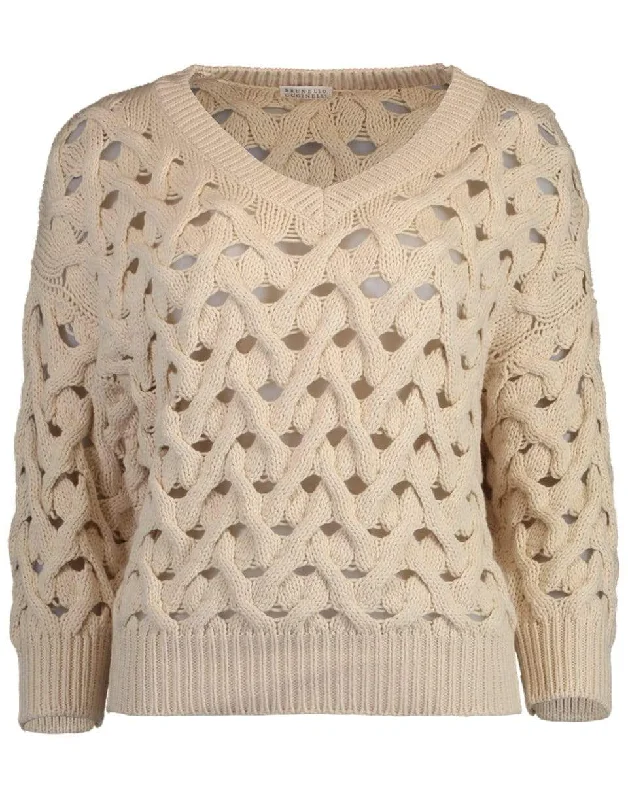 Open Weave V-Neck Cropped Knit