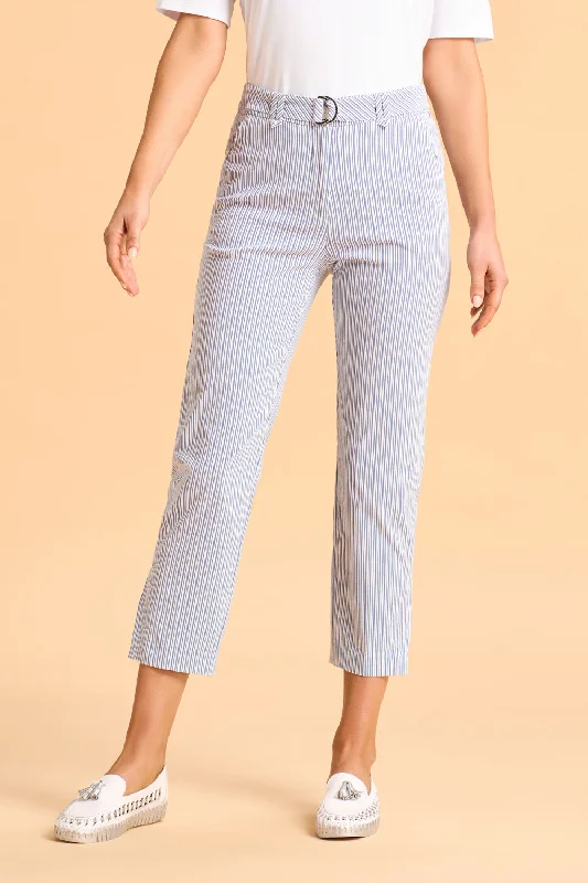 Seersucker Stripe Capri Pant - Navy & White Stripe