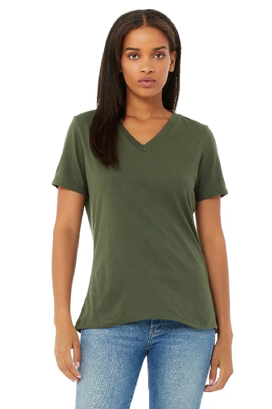 Bella + Canvas Womens Relaxed Jersey Short Sleeve V-Neck T-Shirt - Military Green