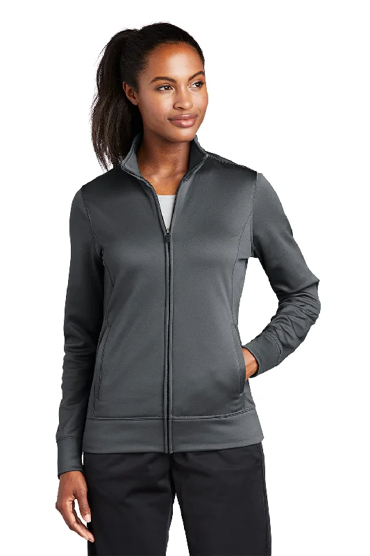 Sport-Tek Womens Sport-Wick Moisture Wicking Fleece Full Zip Sweatshirt w/ Pockets - Dark Smoke Grey